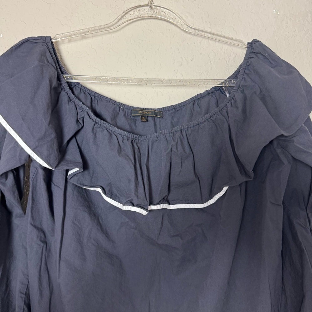 MaxSport Off The Shoulder Poplin Ruffle Frill Sleeve Top Dark Gray Size XL - Picture 5 of 5